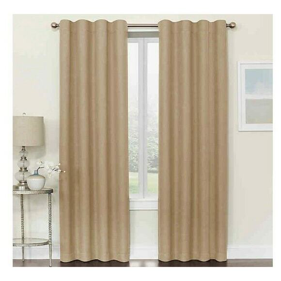 Design Solutions Room Darkening 95” Brielle Curtain Panel Natural Tan 1 Panel - Picture 1 of 12